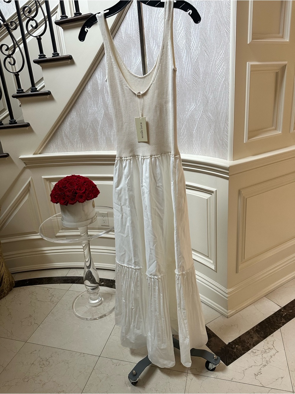 Ramy Brook Cream Ribbed Bodice Maxi Dress with Tiered Skirt - Picture 6 of 7